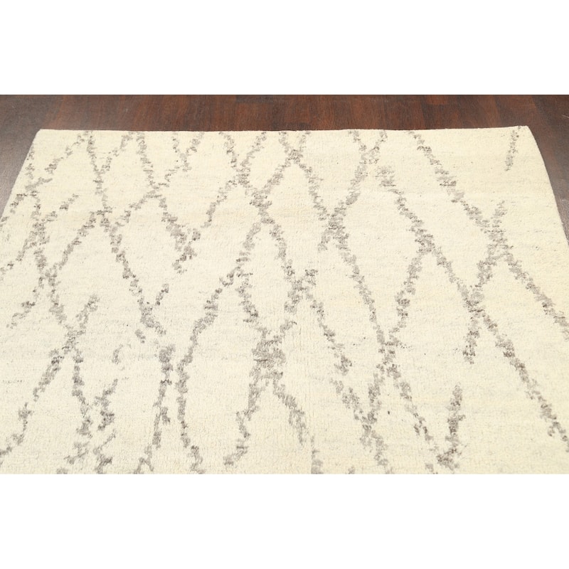 Geometric Contemporary Moroccan Oriental Wool Area Rug Hand-knotted - 5'2" x 7'7"