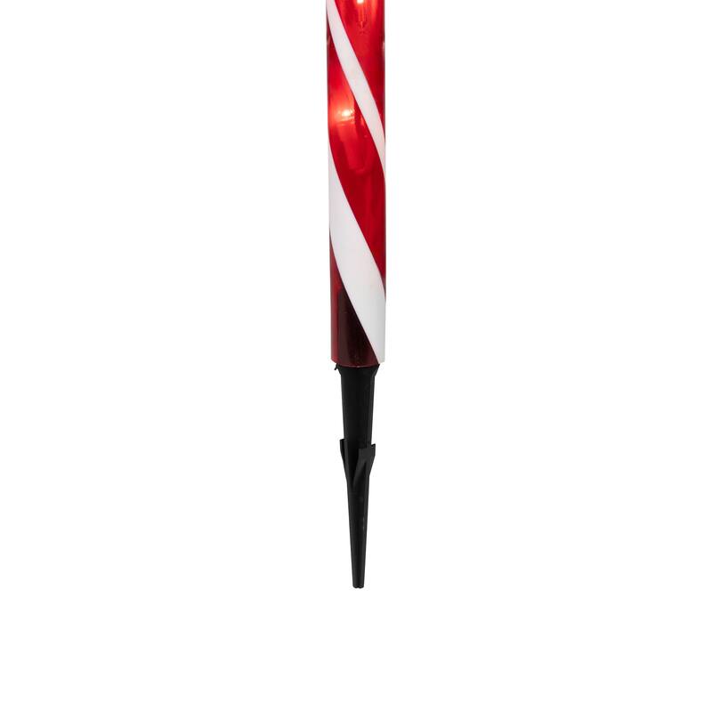 Lighted Candy Cane Outdoor Christmas Pathway Markers- Clear Lights - 28" White Wire - 3ct - Red