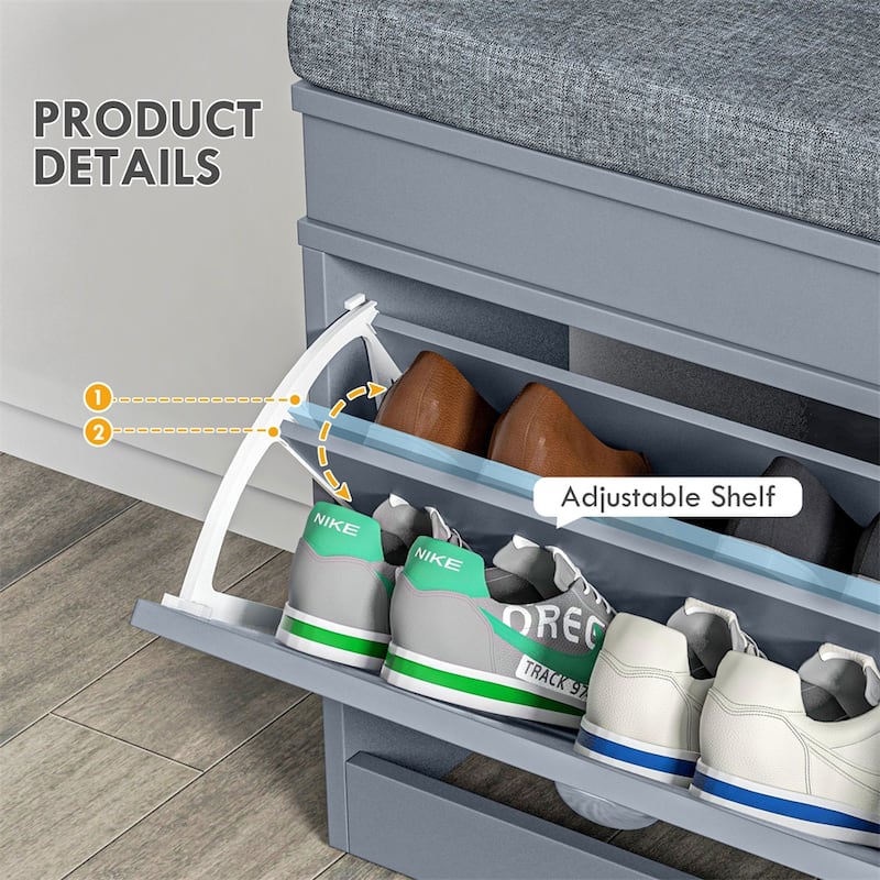 Modern Shoe Rack Bench with Drawers and Adjustable Shelf - N/A