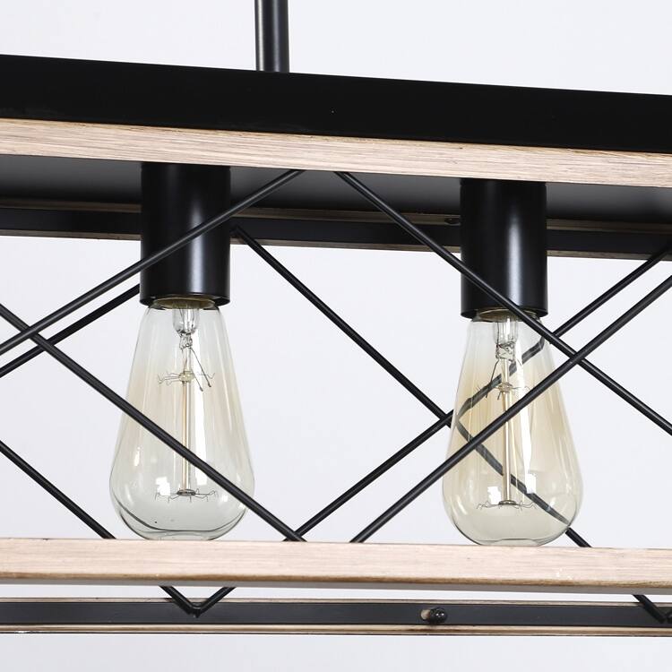 32" Industrial 5-Light Pendant Chandelier, Modern Metal Cage Design, Adjustable Hanging Light for Dining Room (No Bulbs)