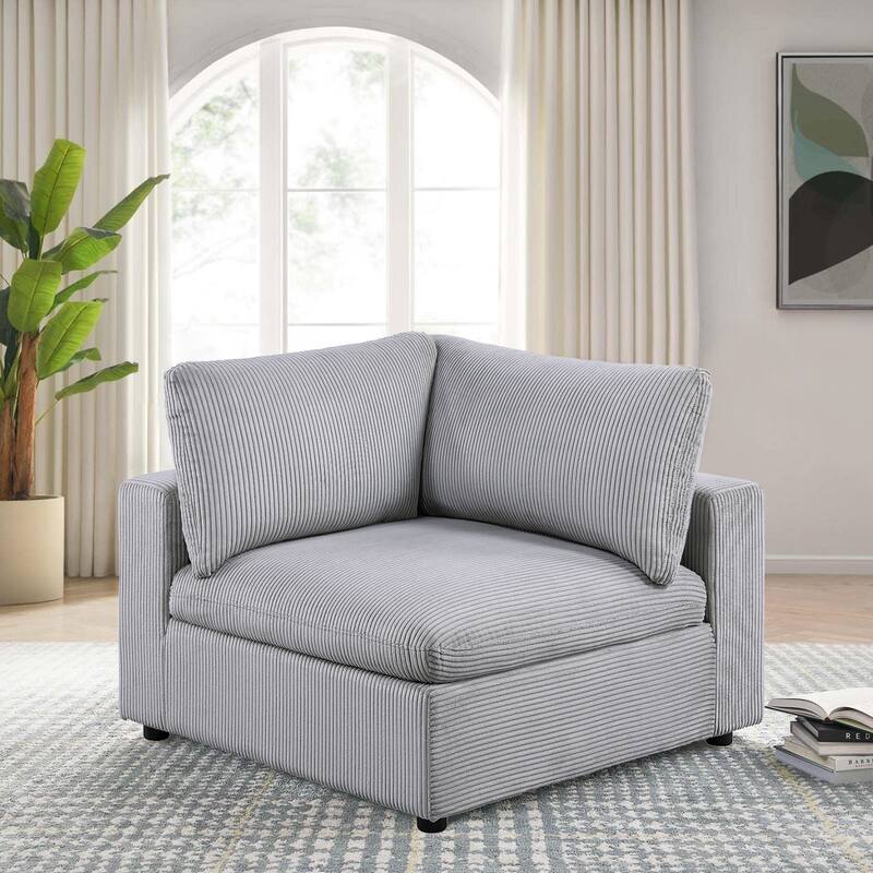 Light Gray Corduroy Upholstered Modular Piece with Low Legs