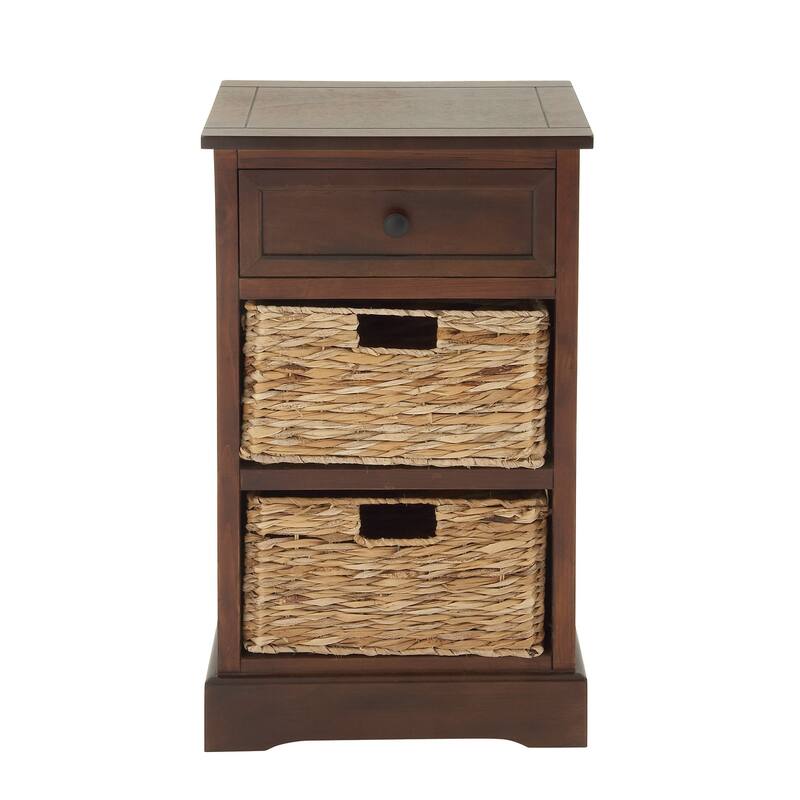 Cream, Teal, White or Brown Wood 2 Baskets and 1 Drawer Storage Unit - 16 x 13 x 28
