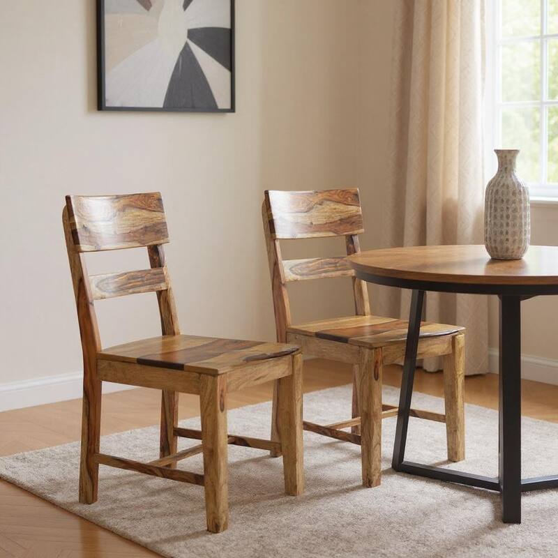 HomeRoots Set of Two Brown Solid Wood Ladder Back Dining Side Chairs - 18.00 in. x 36.00 in. x 18.00 in. - 18.00 in. x 36.00 in.  x 18.00 in. - Set of 2