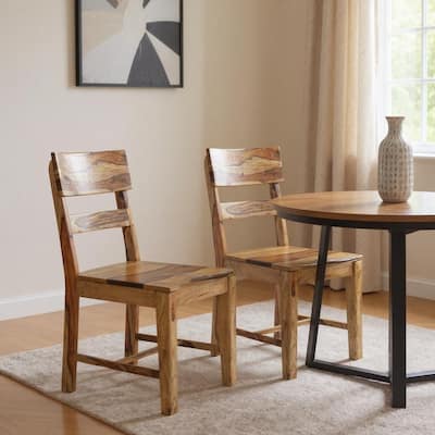 HomeRoots Set of Two Brown Solid Wood Ladder Back Dining Side Chairs - 18.00 in. x 36.00 in. x 18.00 in.