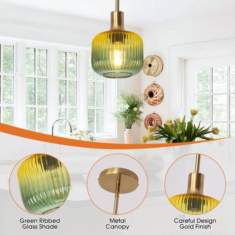 6" Wide Vintage 1-light Green Glass Pendant Light