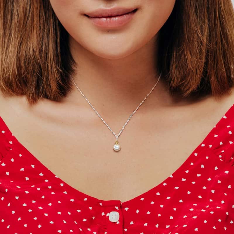 Miadora 8-8.5mm Cultured Freshwater Pearl and 1/4ct TGW Citrine Pendant with Chain in 10k White Gold - 19 mm x 8.3 mm