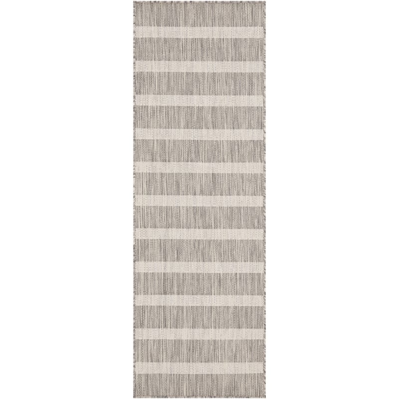 Nourison Selerno Indoor/Outdoor Striped Area Rug. - 2' x 6' - Grey/Ivory