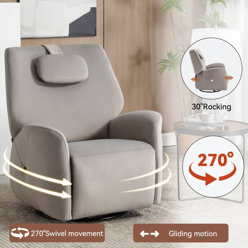 Electric Power Glider Recliner with 270° Swivel, Rocking Motion, Ergonomic Lumbar & Neck Support, Dual USB/Type-C Ports