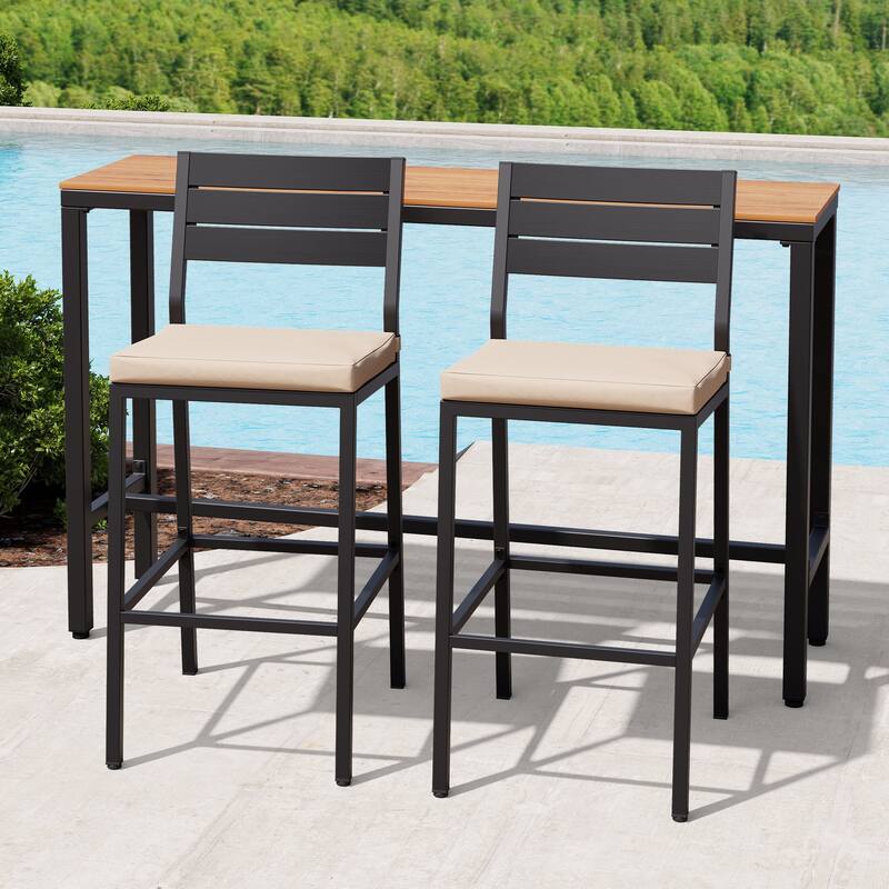 Outdoor 3-Piece Patio Bar Stools Set Rectangle Bar Table and Barstools with Cushion