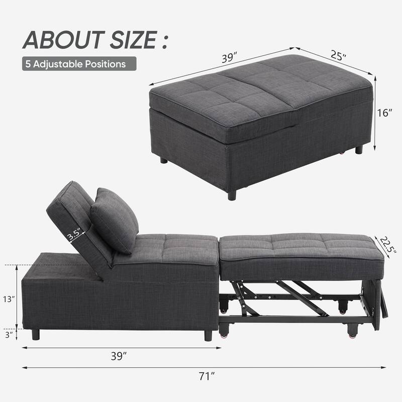 Ainfox Adjustable Sofa Chair Sleeper Sofa Bed Ottoman Couch with Metal Frame