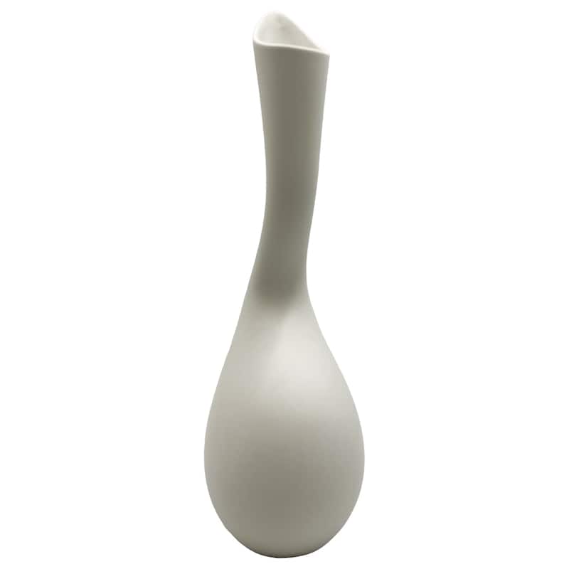 14 Inch Tall Modern White Ceramic Vase