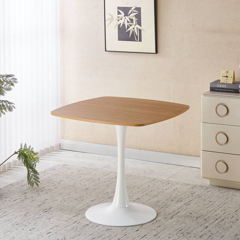 Pedestal Dining Table Round Top MDF and Metal Halloween Style Modern