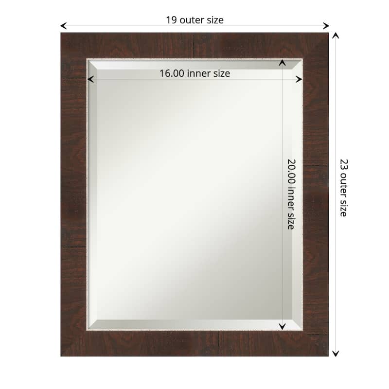 Beveled Bathroom Wall Mirror - Wildwood Brown Frame - Outer Size: 19 x 23 in - Wildwood Brown Narrow
