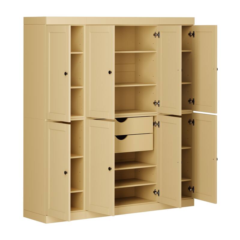 Palace Imports 100% Solid Wood 65" Pantry Cabinet with Shaker Doors, 2-Drawers and Adjustable Shelves