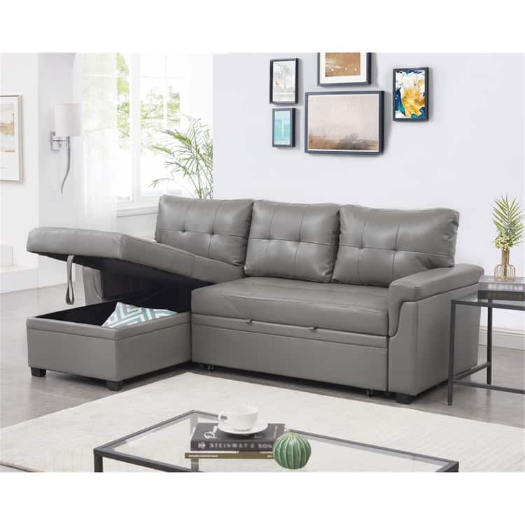 Convertible Reversible Sectional Sofa with Pull-Out Sleeper Bed, Hidden Storage Chaise, and Durable Legs