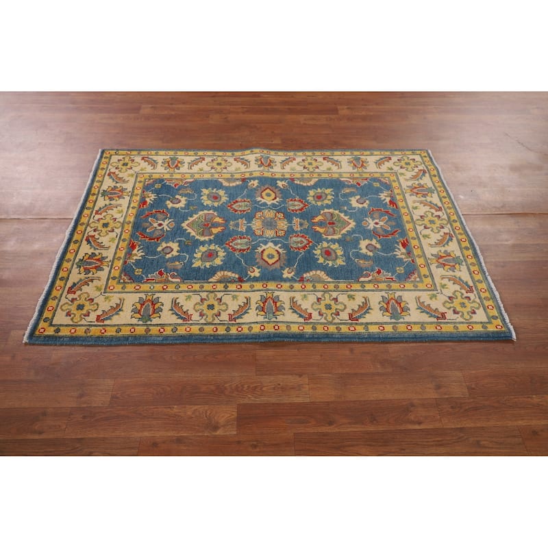 Blue Oushak Oriental Accent Rug Hand-Knotted Wool Carpet - 3'3" x 4'11"