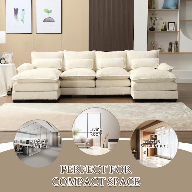 Chenille Upholstered U-Shaped Living Room Sectional Sofa With Wooden Legs