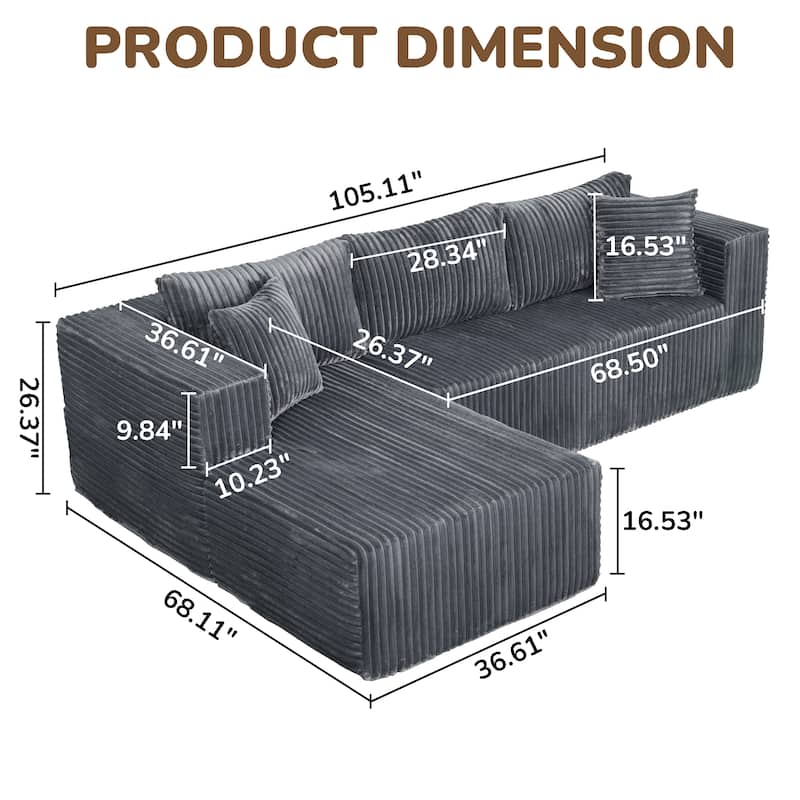 L Shaped Boneless Sectional Couches, Modern Modular Sectional Sofa with Chaise, Comfy Memory Foam Cloud Couch for Living Room