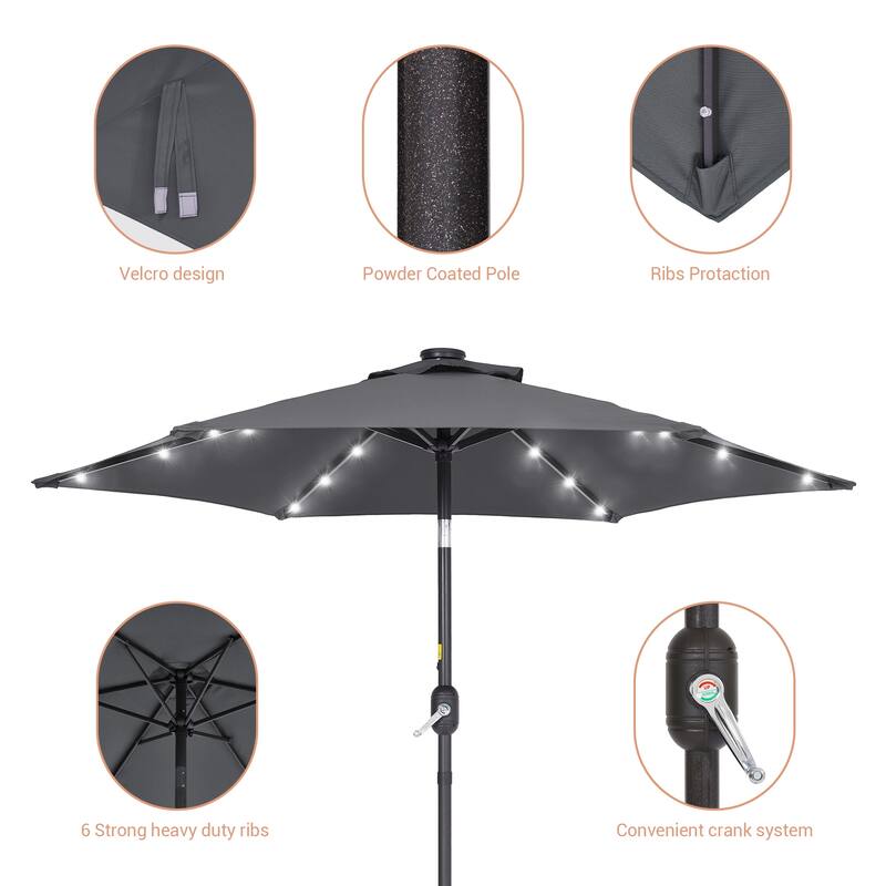 LIVOOSUN Patio 7.5 Feet Market Solar LED Light Umbrella