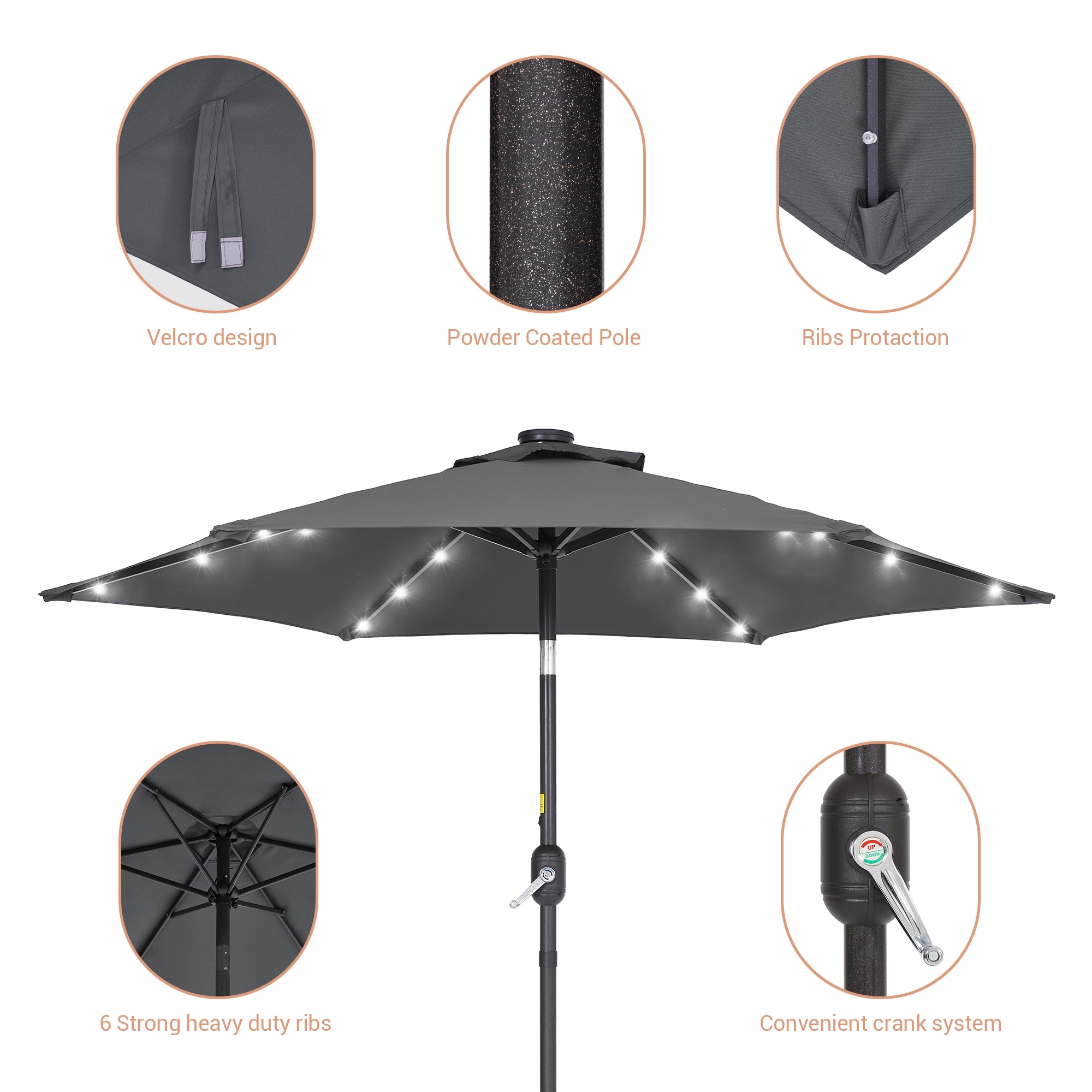 black 7 ft solar patio umbrella Bonosuki 7.5ft Outdoor 2-Year-Non-Fading Steel umbrella outdoor patio with Push Button Tilt and Crank,Black : Patio, Lawn & Garden this umbrella provides up to 6 hours of evening illumination ITOPFOX 9 ft. x 7
