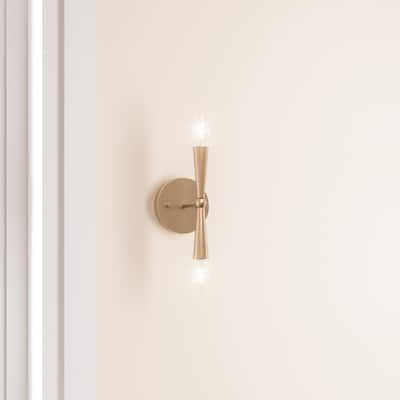 Mid-Century Modern Gold Dimmable 2 Light Wall Sconce