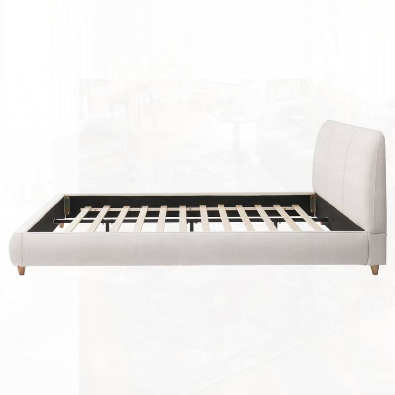 Upholstered Platform Bed with Curve-Shaped Design Headboard