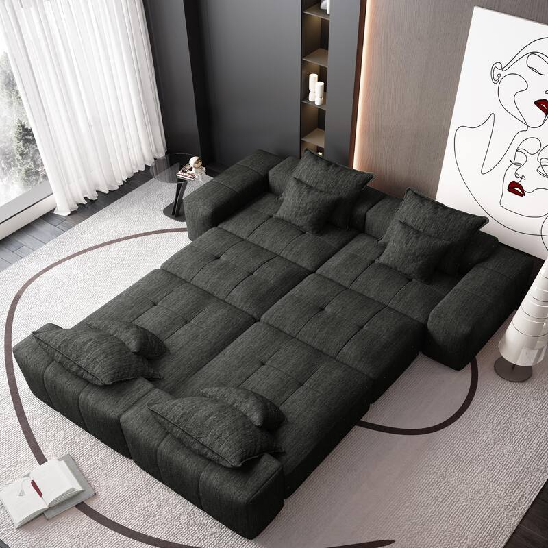 Modern Oversized Modular Sectional Sofa, Sparkling Chenille Fabric, 8 Pillows, No Assembly, BLACK