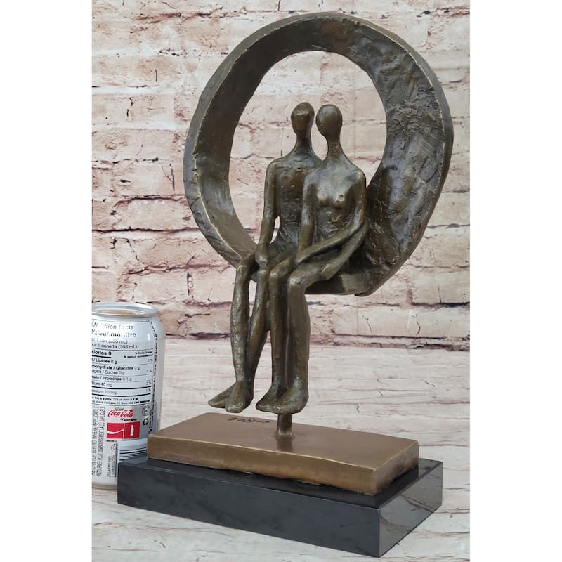 Abstract Original Art Romantic Couple Sitting Together In Love Bronze Sculpture Statue
