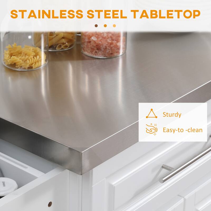 Rolling Stainless Steel Top Kitchen Cart with 2 Drawers & Shelves, Kitchen Island 4 on Wheels with Knife & Towel Rack