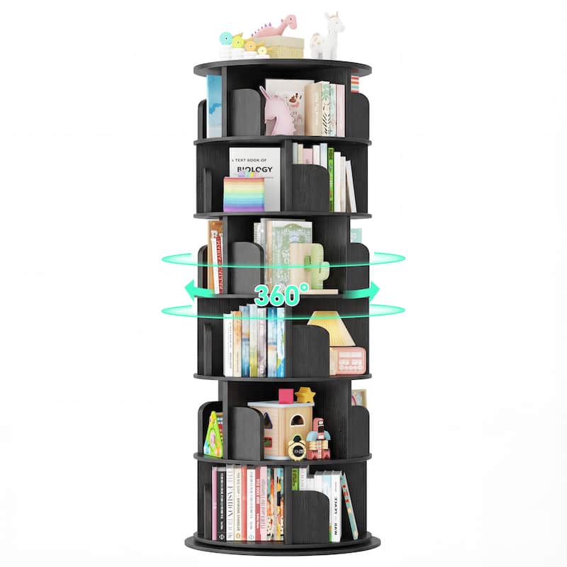 4/5/6 Tiers Round Rotating Bookcase, Revolving Floor Standing Bookshelf Corner Organizer Display