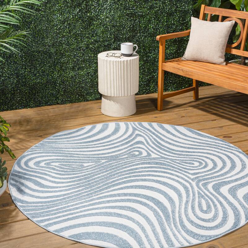 JONATHAN Y Nordby Abstract Groovy Striped Light Blue/Ivory Area Rug