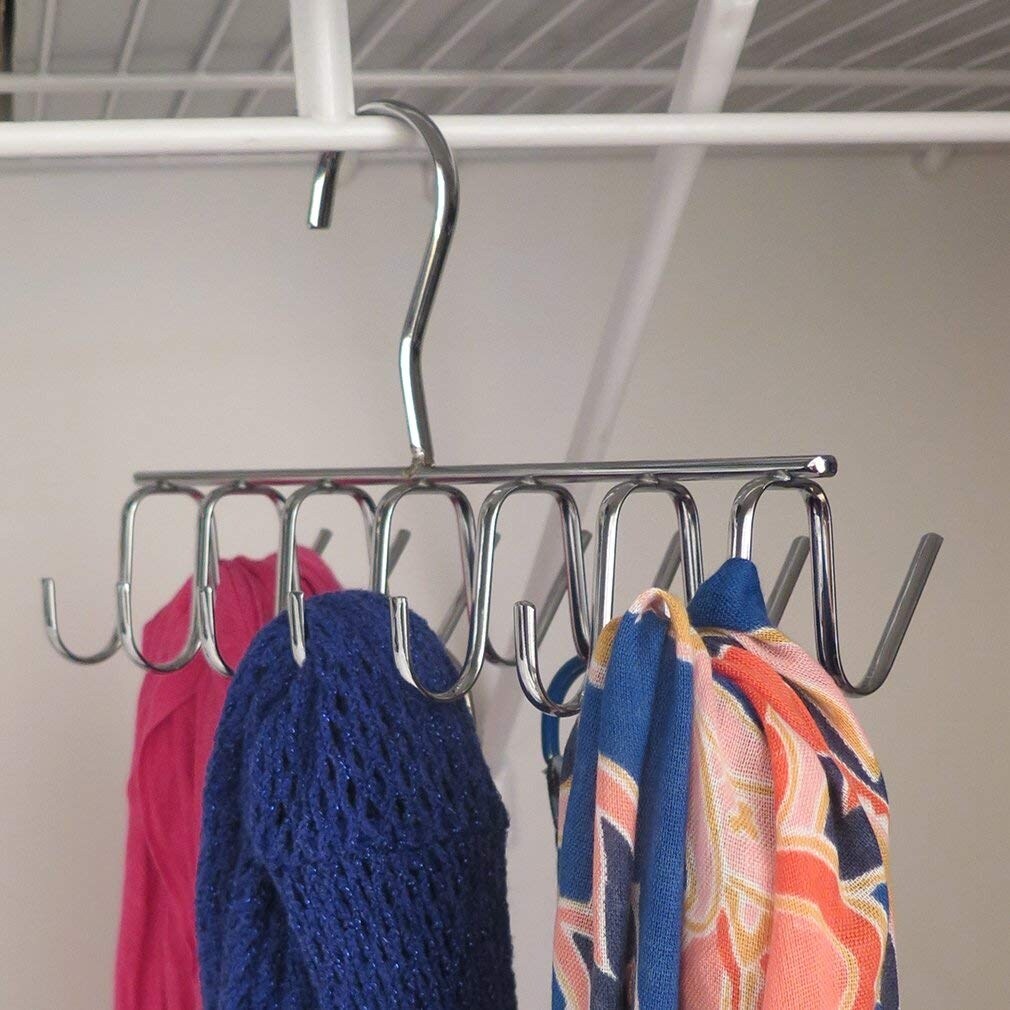 Shop Evelots Tie Belt Scarf Jewelry Rack Hanger Closet Organizer Chrome 14 Hooks Overstock 16395643 Chrome