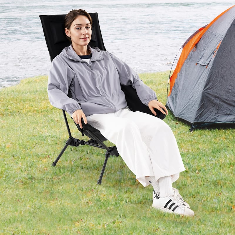 Black Aluminum Camping Chair with High Back, Mesh Seat and Carry Bag