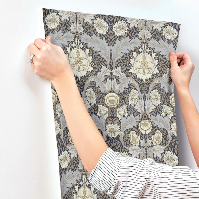 Myrtle Blue Floral Ogee Wallpaper