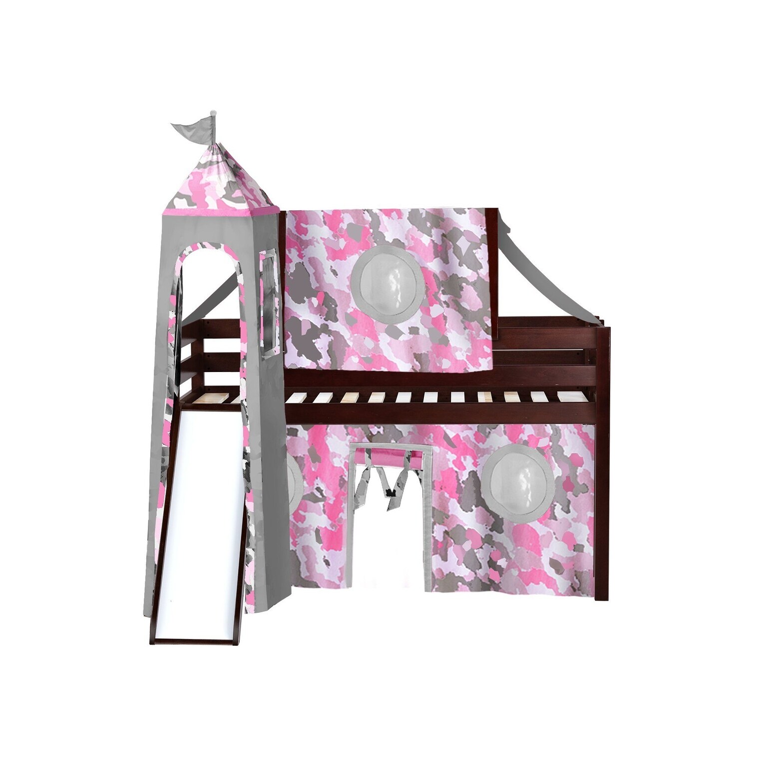 Jackpot Princess Low Loft Bed in Cherry with Slide Pink Camo Tent and Tower for sale online eBay