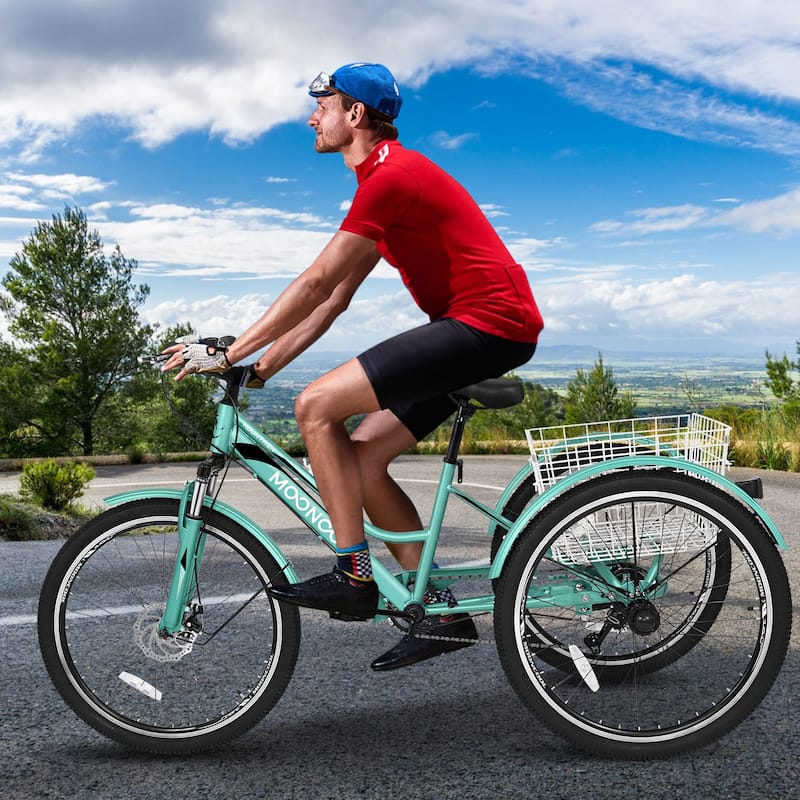 DoCred Mountain Tricycle 7 Speed 3 Wheel Bike with Basket