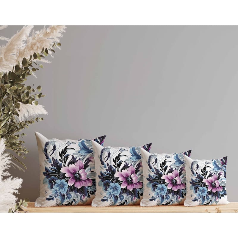 Botanic Bliss Indoor/Outdoor Reversible Throw Pillow Blue and Purple