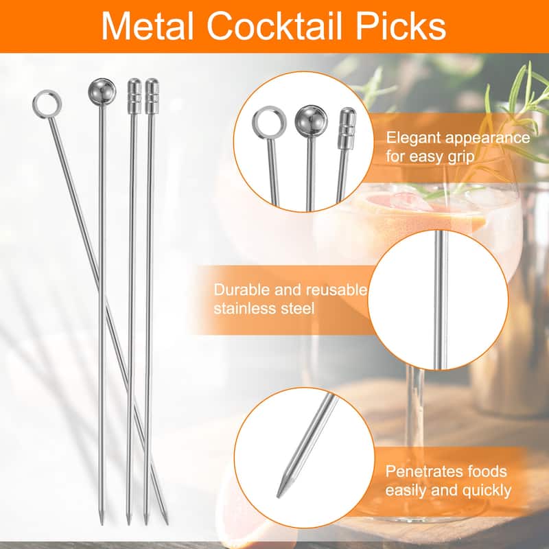 Stainless Steel Cocktail Toothpicks 7.9 Inch Ball - Silver - 7.9 Inch