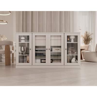 Palace Imports 100% Solid Wood 65" Sideboard with Clear Glass Doors, 2-Drawers and Adjustable Shelves