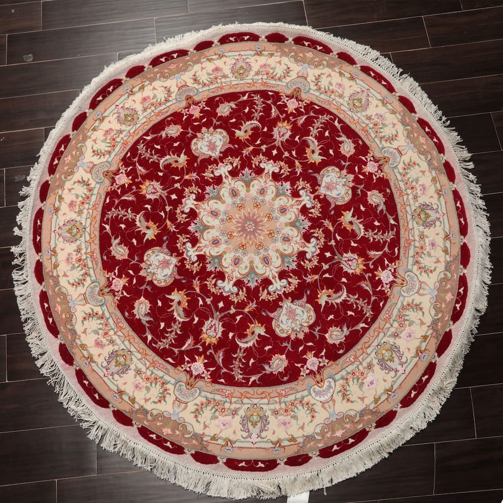 5'0''x5'0" Red TTabrizz Round Rug 350 KPSI Medallion Wool & Silk Weave - 5' x 5' -Round