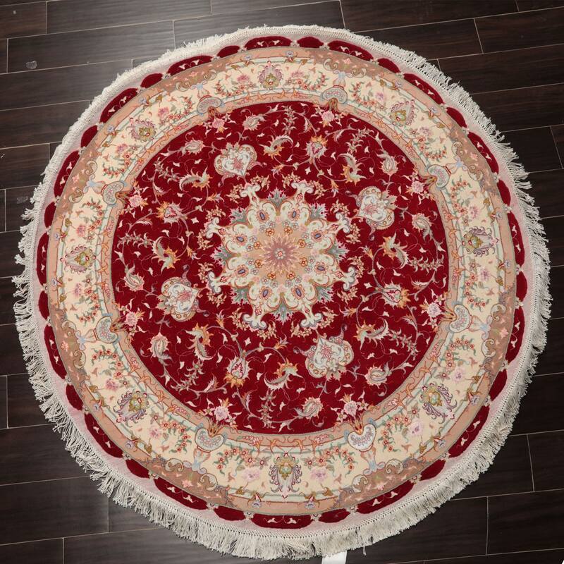 5'0''x5'0" Weave Tabrizz-Round Medallion Red Wool Rug - 5' x 5' -Round