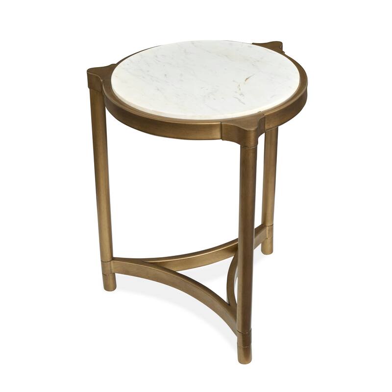 Magnussen Home Cassidy Aged Brass and Volakas Classic Round Accent Table - 19.88''W x 19.63''D x 24''H