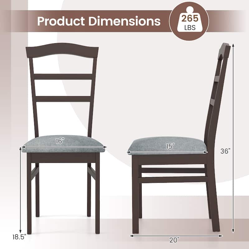 Set of 2 Coffee Rubber Wood Dining Chairs with Linen Cushions and Ladder Back - 16" L x 20" W x 37" H