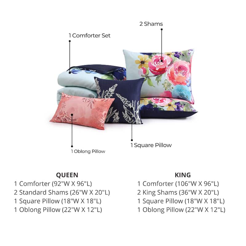 Bebejan Aqua Fiesta 100% Cotton Sateen 5 Piece Reversible Comforter Set