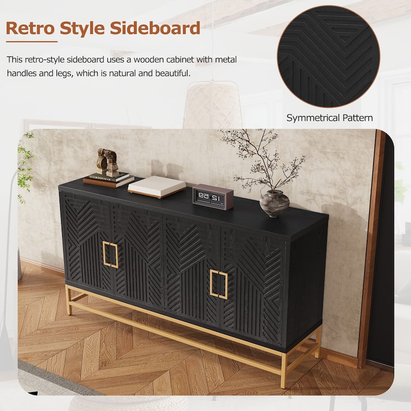 Rectangular Sideboard Entryway Cabinet with Adjustable Shelves & Metal Leg, Buffet Cabinet Console Table for Kitchen Living Room