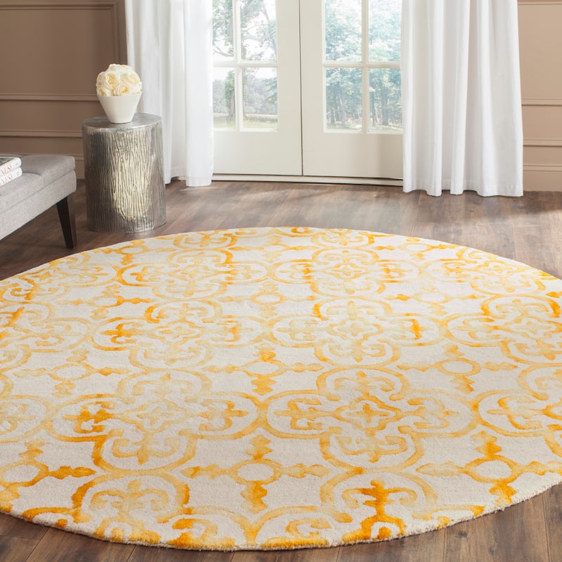 SAFAVIEH Handmade Dip Dye Reintraut Watercolor Vintage Boho Wool - 7' x 7' Round - Ivory/Gold - Runner/Round