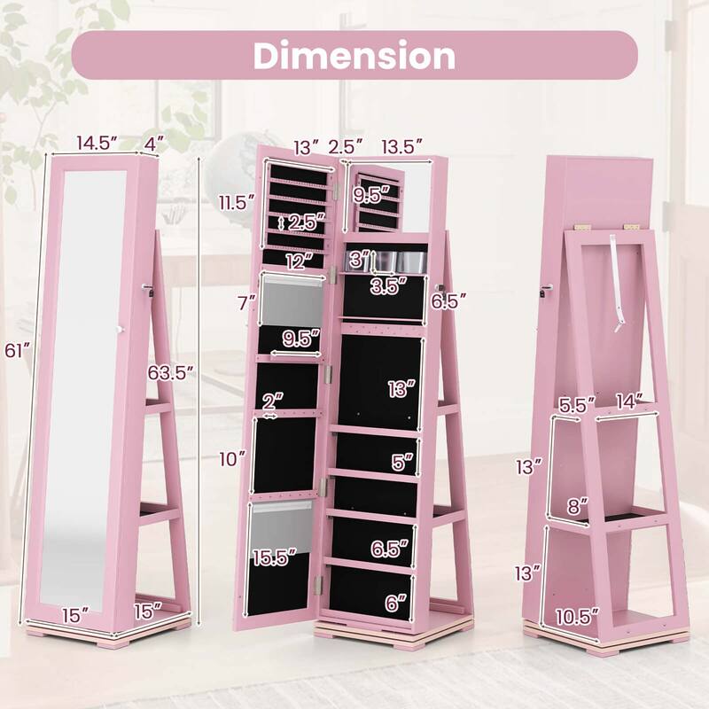 Costway 360degree Rotatable Jewelry Cabinet 2-in-1 Lockable Mirrored - See Details