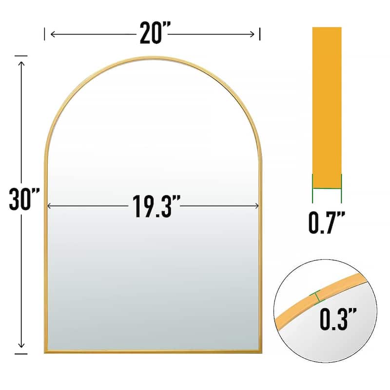 20x30 Arch Mirror Rectangle Wall Mounted Metal Frame Mirrors for Entryway Bedroom Bathroom Living Room 20 30 24x36 - Gold
