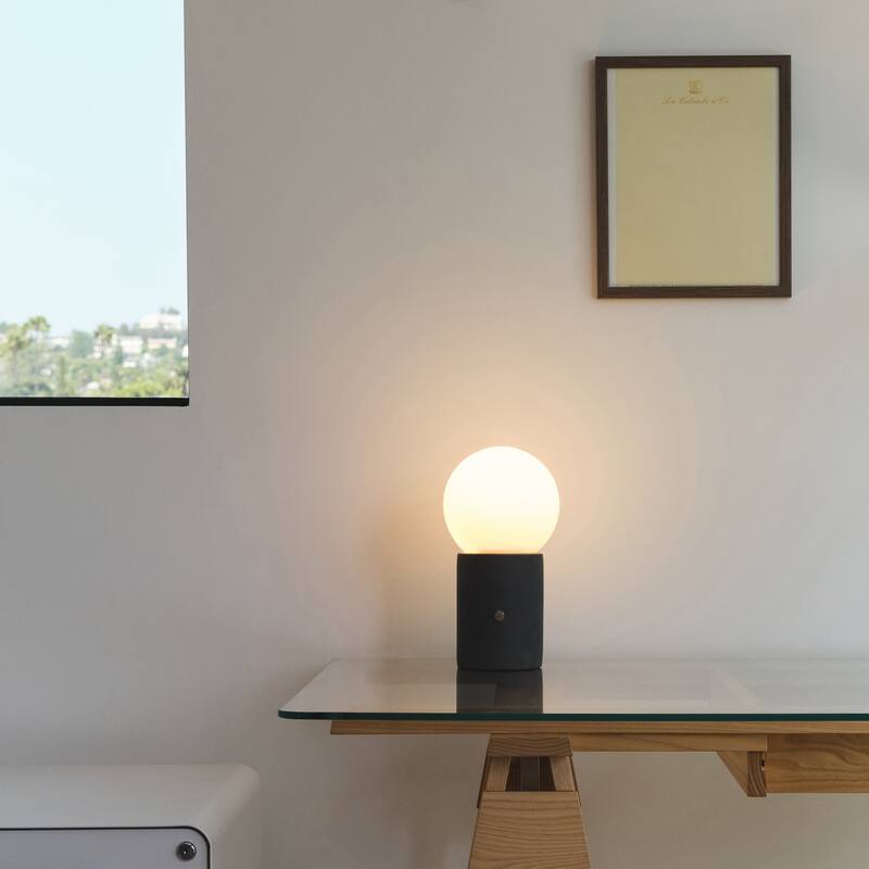 Brightech Kai 11 in. Cement Gray Mid-Century Modern Integrated LED Bedside Table Lamp with Built-In 3-Way Dimmer