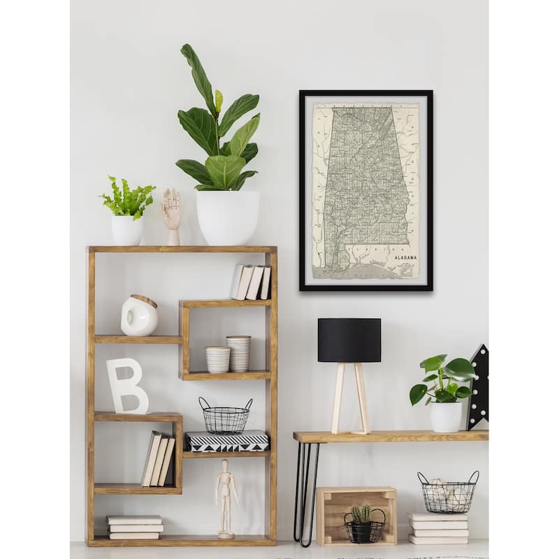 'Gray Alabama Map' Framed Painting Print
